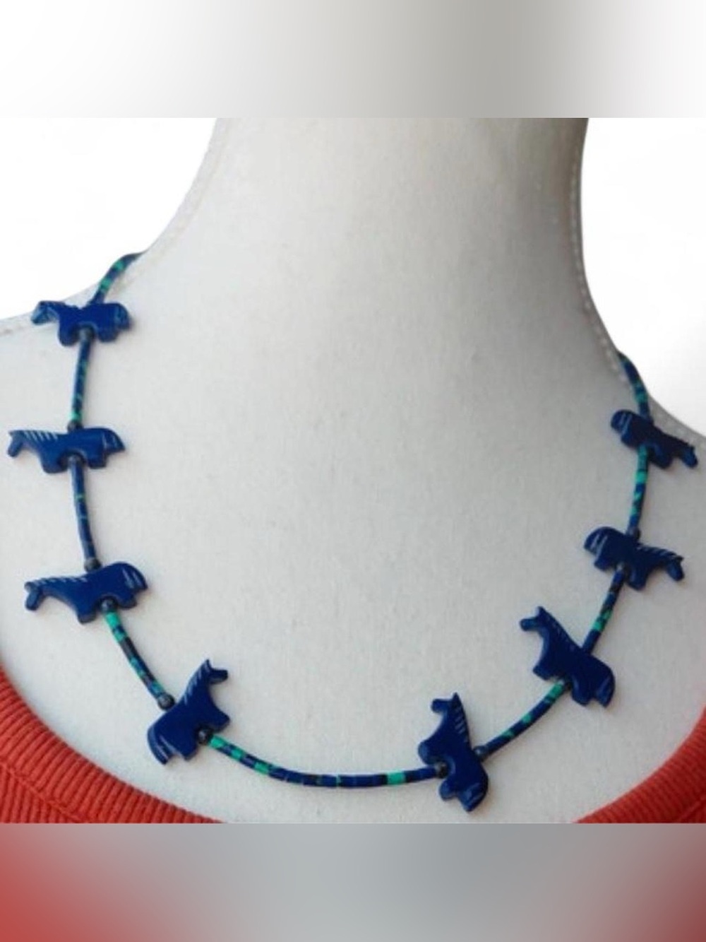 Vintage Southwestern Azurite Beaded Fetish Horse Necklace Southwestern Western